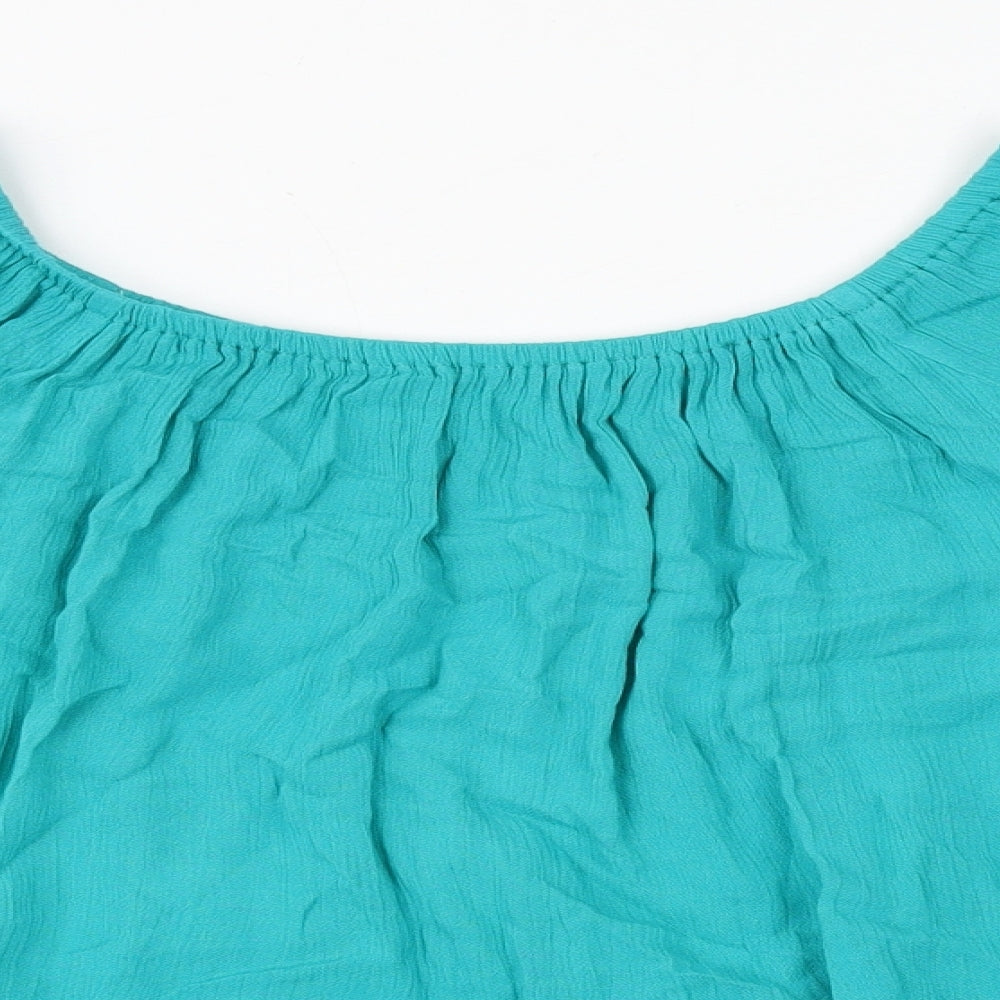 South Womens Green Viscose Basic Blouse Size 12 Round Neck