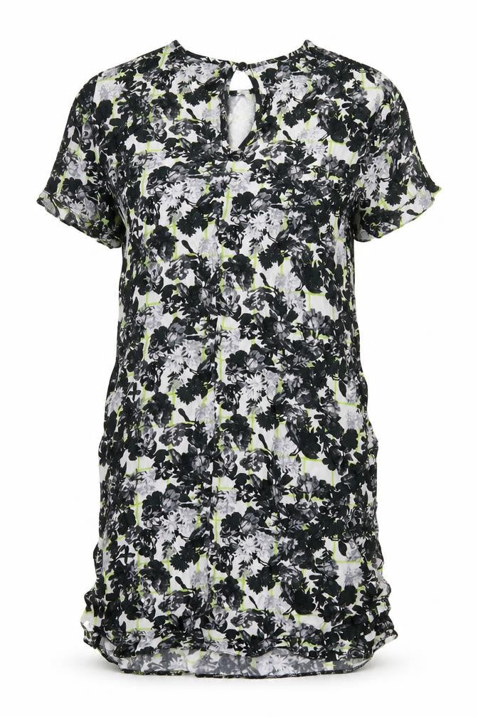 Miss Selfridge Womens Black Floral Viscose Shift Size 10 Round Neck Button