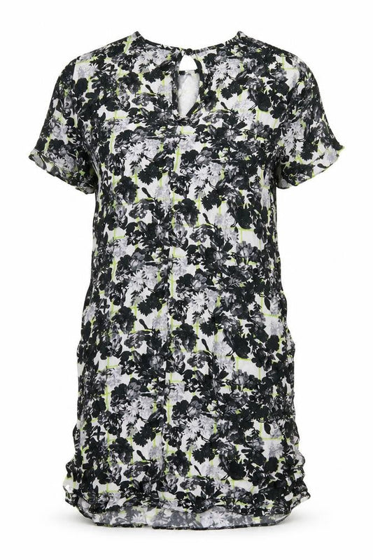 Miss Selfridge Womens Black Floral Viscose Shift Size 10 Round Neck Button