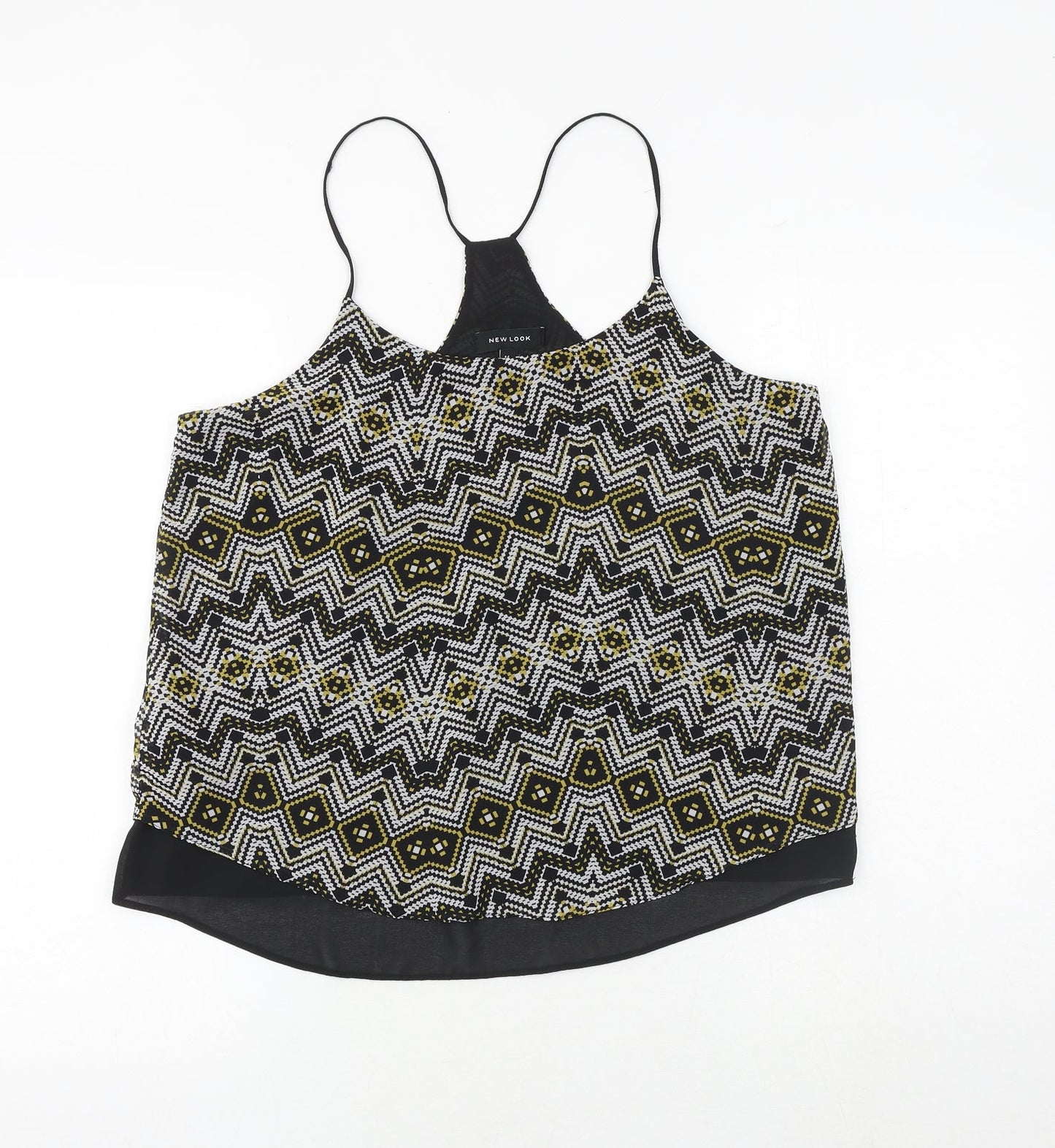 New Look Womens Beige Geometric Polyester Basic Tank Size 14 Round Neck