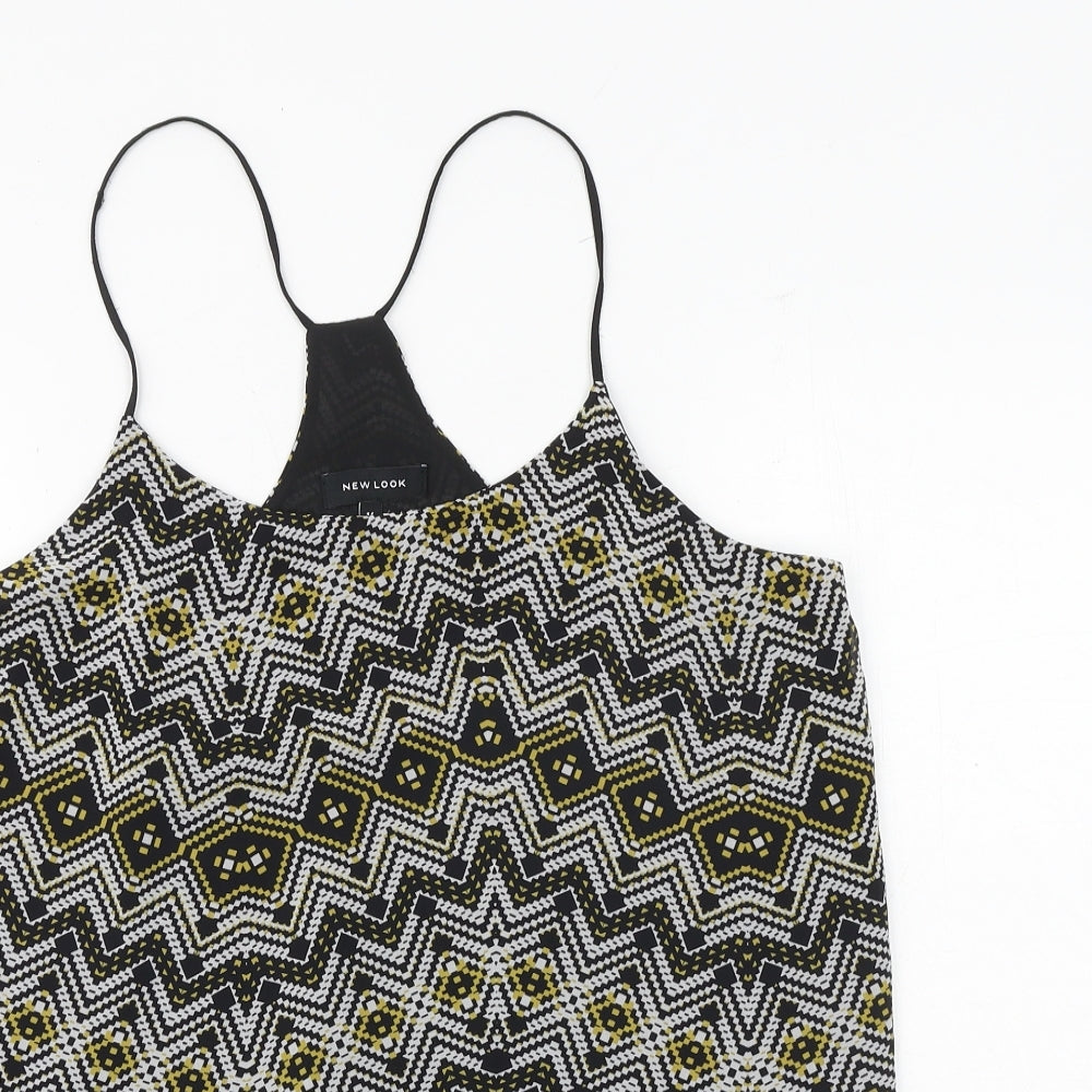 New Look Womens Beige Geometric Polyester Basic Tank Size 14 Round Neck