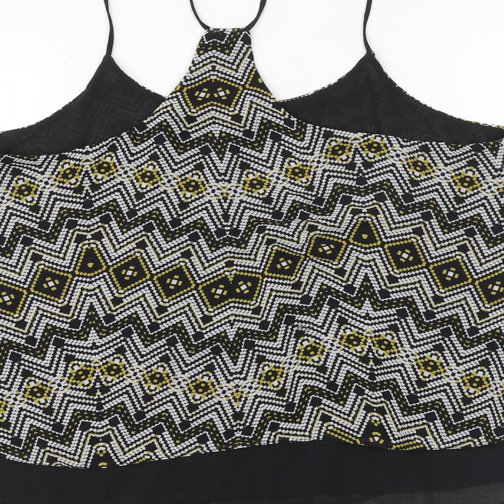 New Look Womens Beige Geometric Polyester Basic Tank Size 14 Round Neck