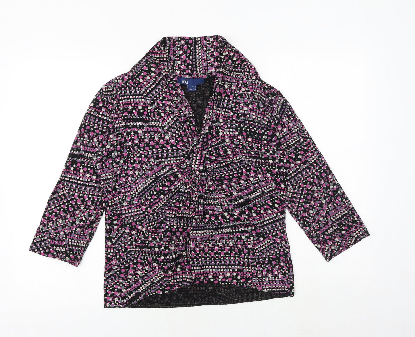 Aria Womens Pink Geometric Viscose Basic Blouse Size 14 V-Neck