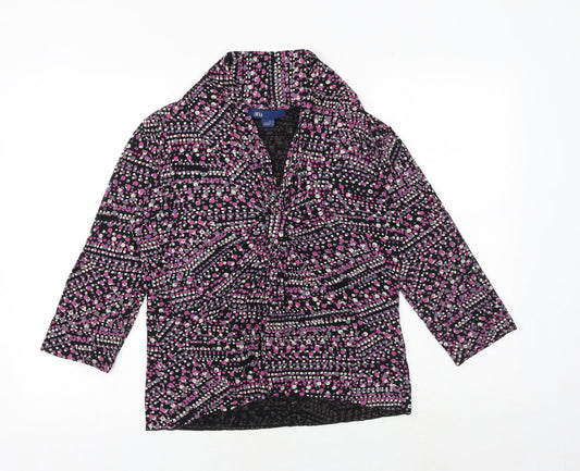 Aria Womens Pink Geometric Viscose Basic Blouse Size 14 V-Neck