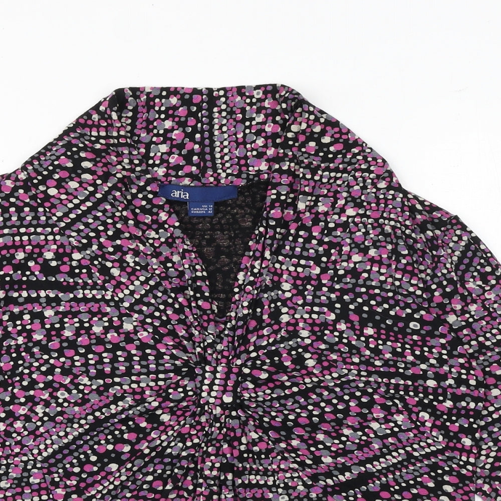 Aria Womens Pink Geometric Viscose Basic Blouse Size 14 V-Neck