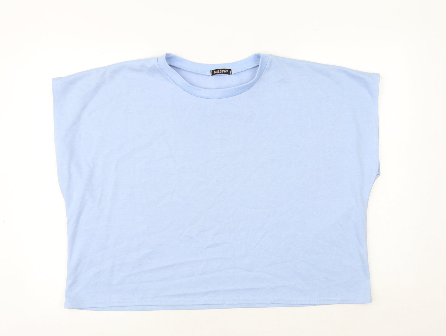Misspap Womens Blue Polyester Basic T-Shirt Size L Round Neck