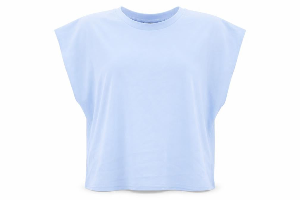Misspap Womens Blue Polyester Basic T-Shirt Size L Round Neck