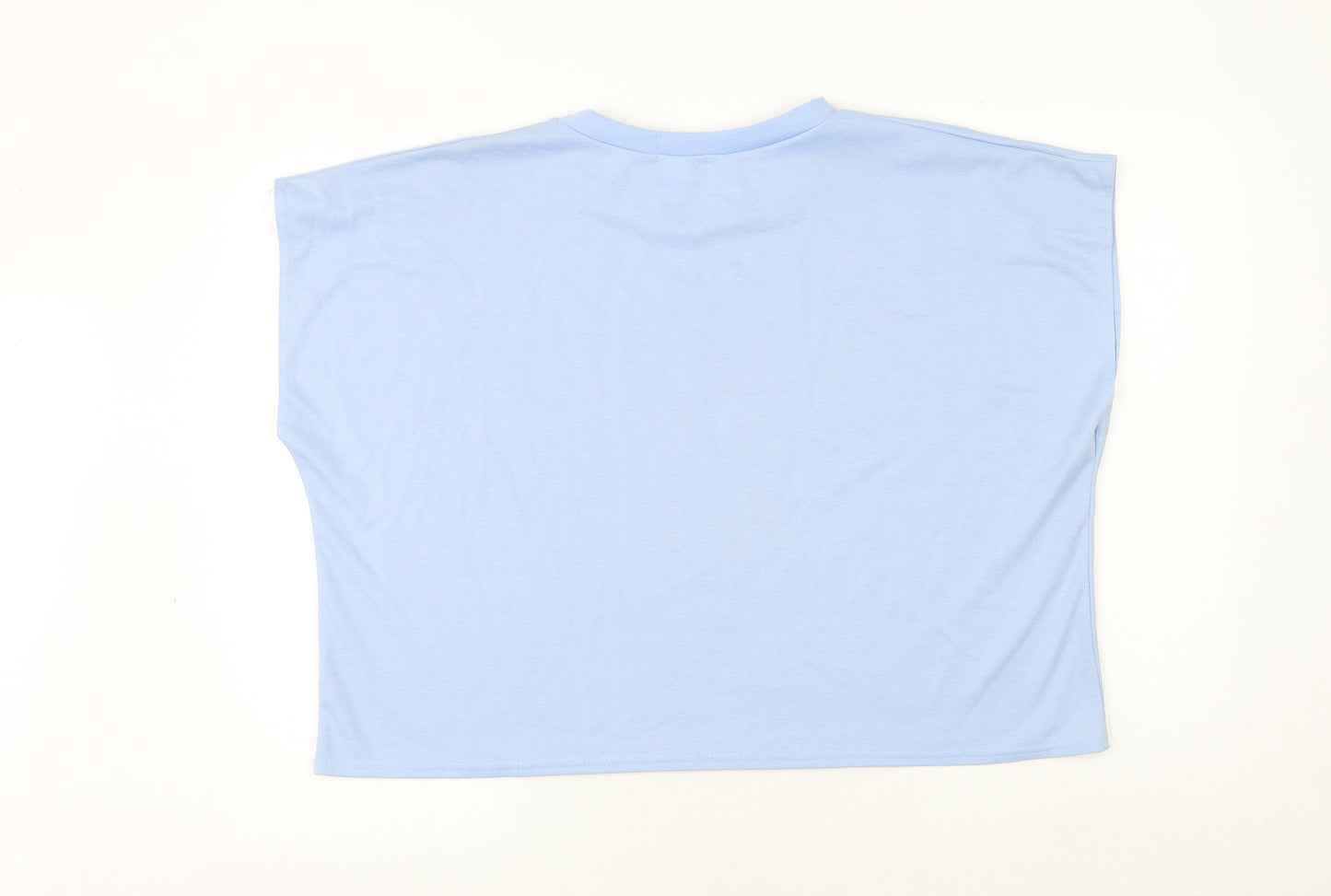 Misspap Womens Blue Polyester Basic T-Shirt Size L Round Neck