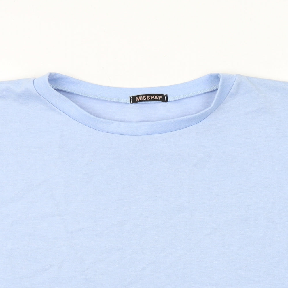 Misspap Womens Blue Polyester Basic T-Shirt Size L Round Neck