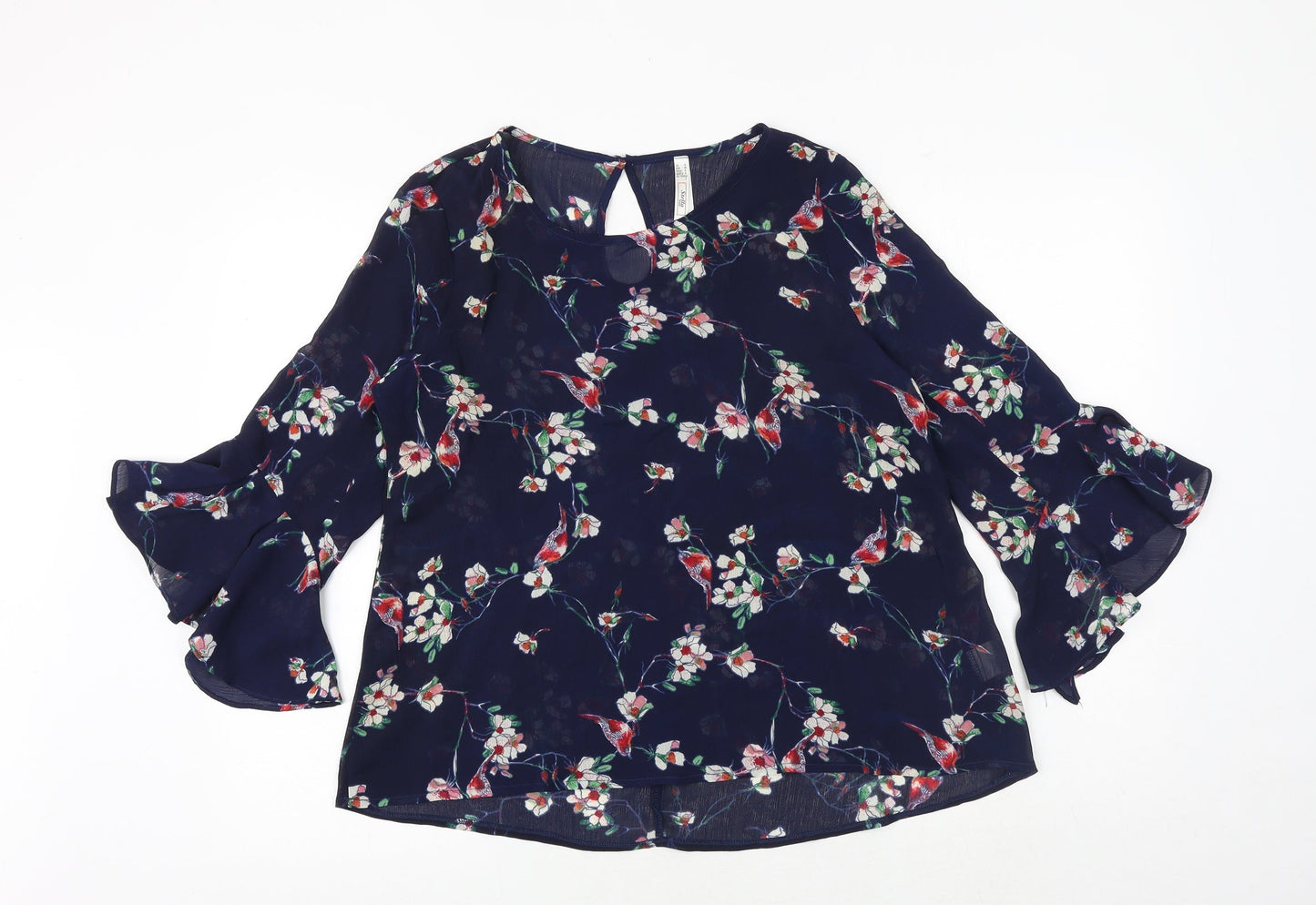 Stella Womens Beige Floral Polyester Basic Blouse Size 8 Round Neck