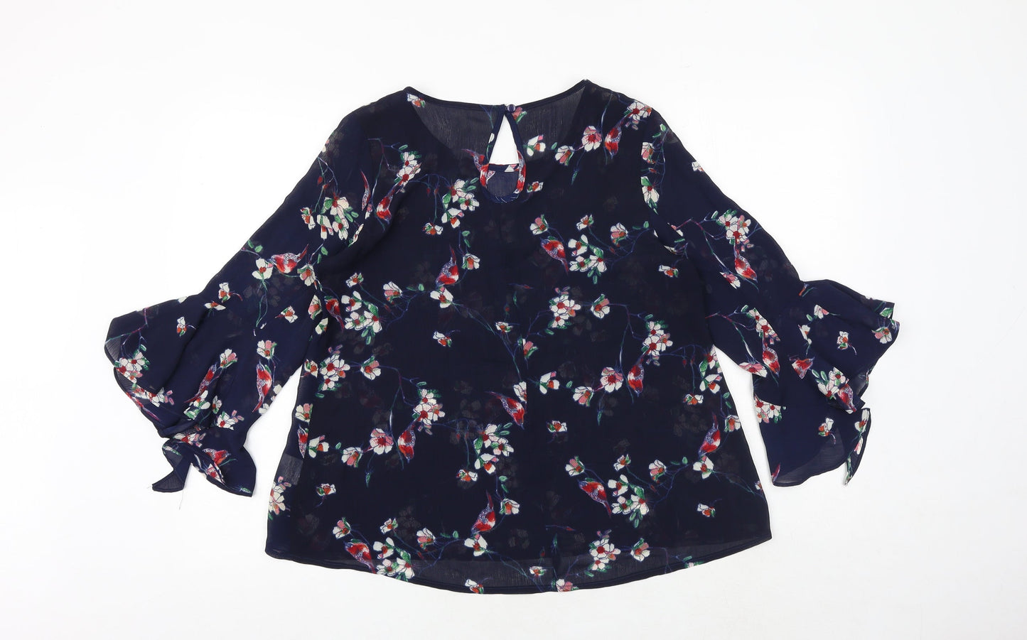 Stella Womens Beige Floral Polyester Basic Blouse Size 8 Round Neck