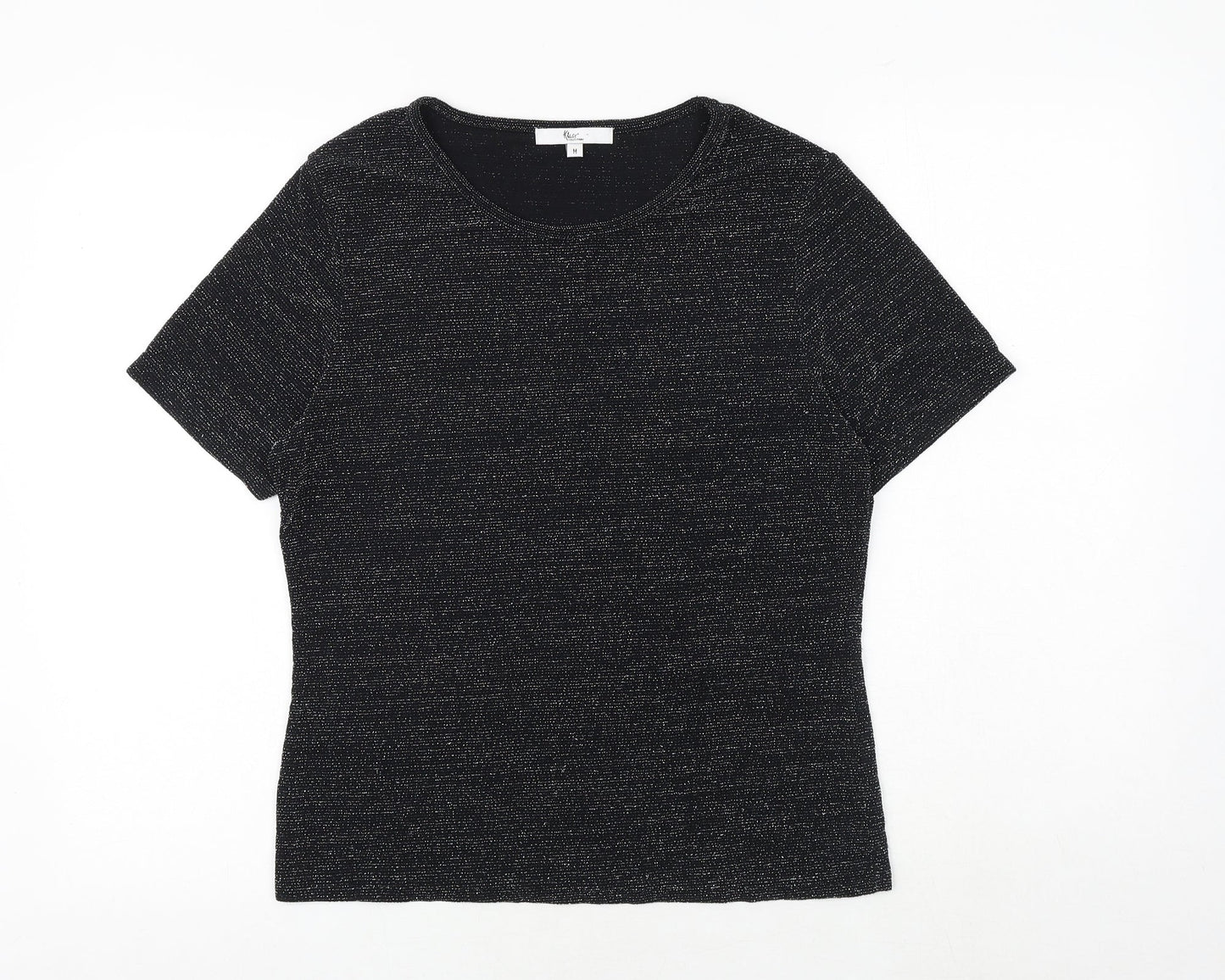 Klass Womens Black Nylon Basic T-Shirt Size M Round Neck