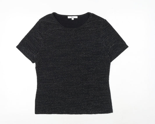 Klass Womens Black Nylon Basic T-Shirt Size M Round Neck