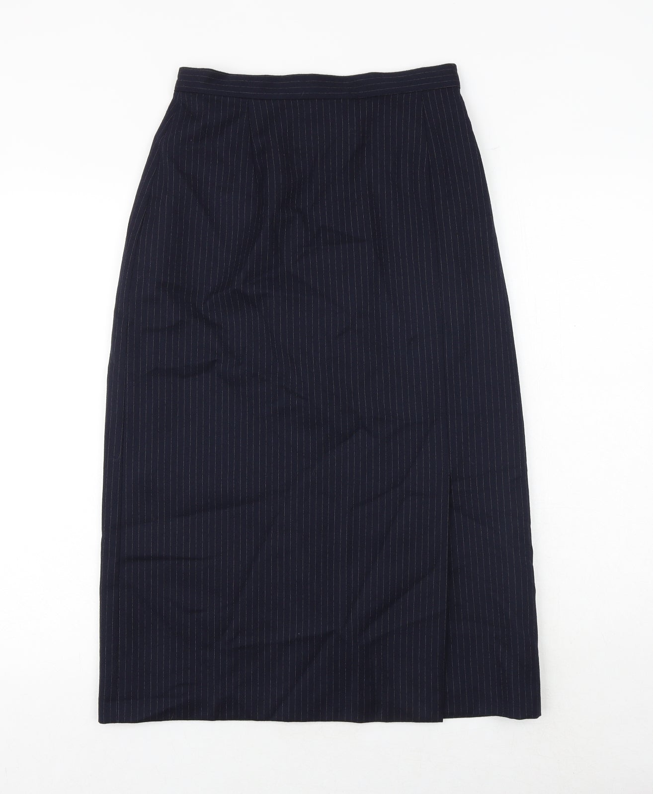 St Michael Womens Blue Striped Wool A-Line Skirt Size 12 Zip