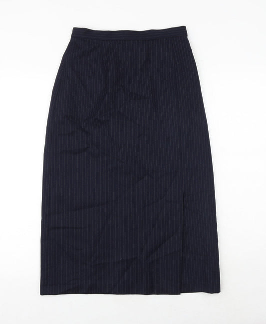St Michael Womens Blue Striped Wool A-Line Skirt Size 12 Zip
