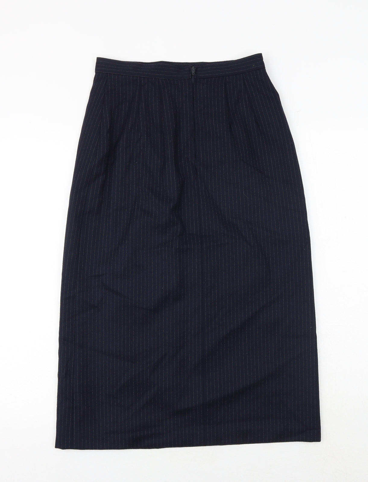 St Michael Womens Blue Striped Wool A-Line Skirt Size 12 Zip