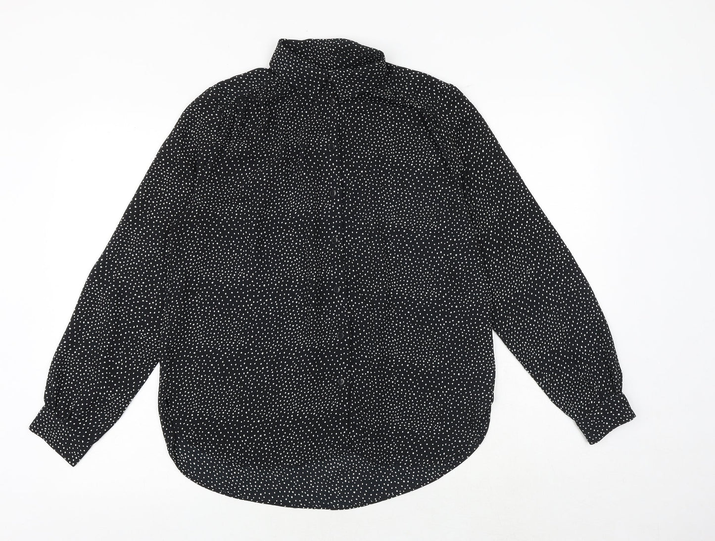 H&M Womens Black Geometric Polyester Basic Button-Up Size 8 Collared