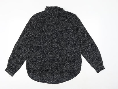 H&M Womens Black Geometric Polyester Basic Button-Up Size 8 Collared