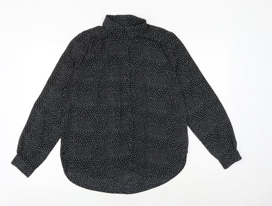 H&M Womens Black Geometric Polyester Basic Button-Up Size 8 Collared