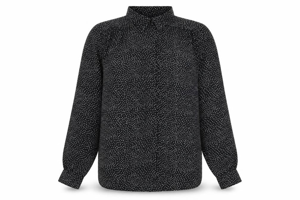 H&M Womens Black Geometric Polyester Basic Button-Up Size 8 Collared