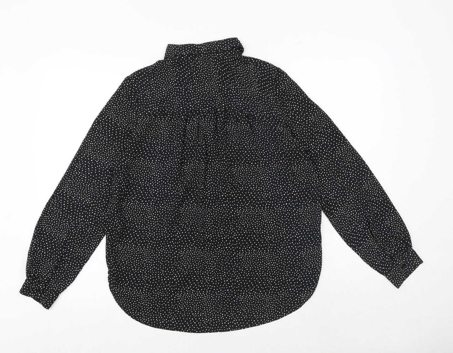 H&M Womens Black Geometric Polyester Basic Button-Up Size 8 Collared