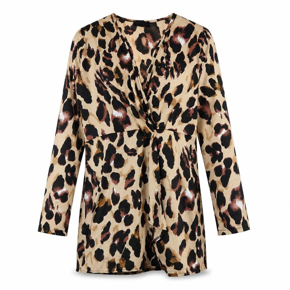 PRETTYLITTLETHING Womens Brown Animal Print Polyester A-Line Size 8 V-Neck Zip - Leopard Pattern