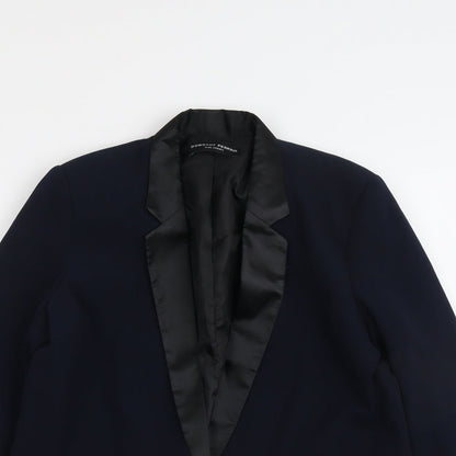 Close-up detail of Dorothy Perkins women’s blue jacket blazer, size UK 14, button