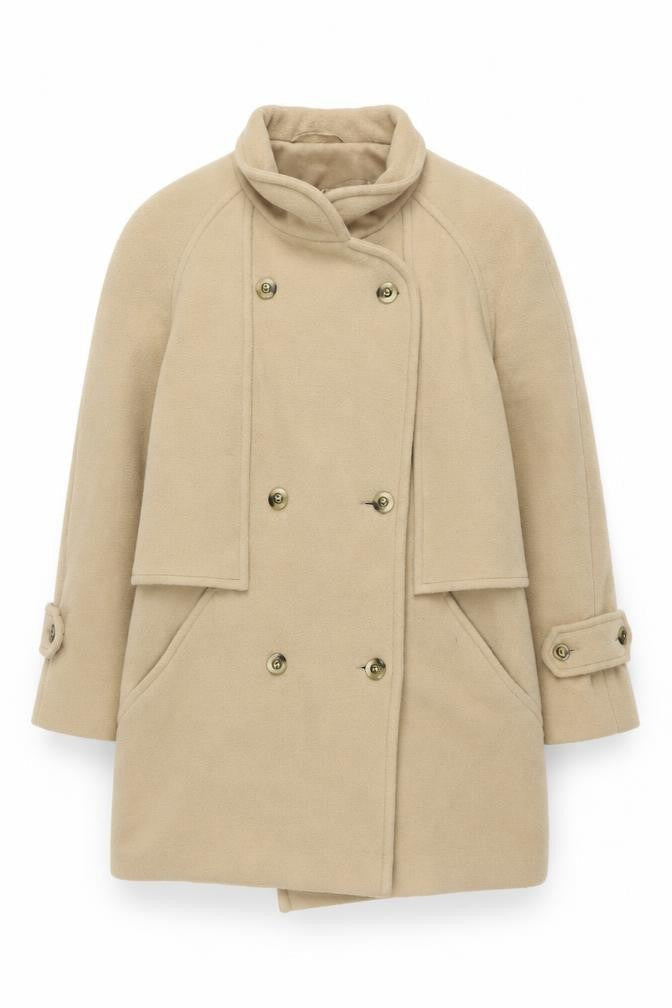 Classics Womens Beige Pea Coat Coat Size 12 Button