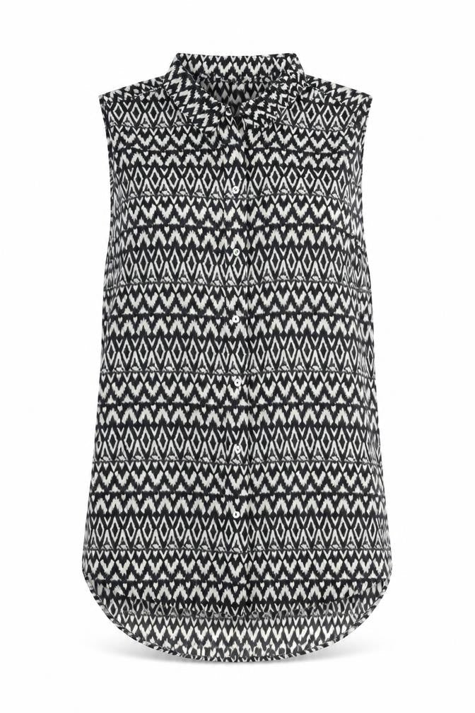 H&M Womens Black Geometric Polyester Basic Button-Up Size 8 Collared