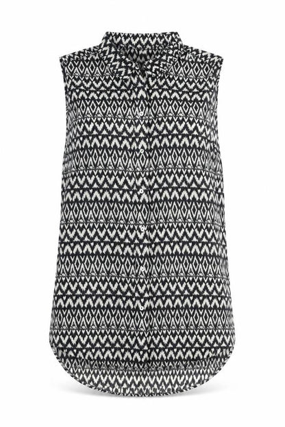 H&M Womens Black Geometric Polyester Basic Button-Up Size 8 Collared