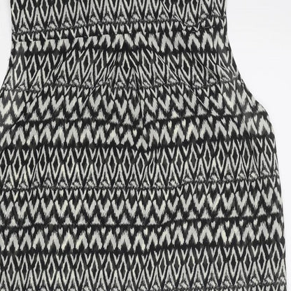 H&M Womens Black Geometric Polyester Basic Button-Up Size 8 Collared