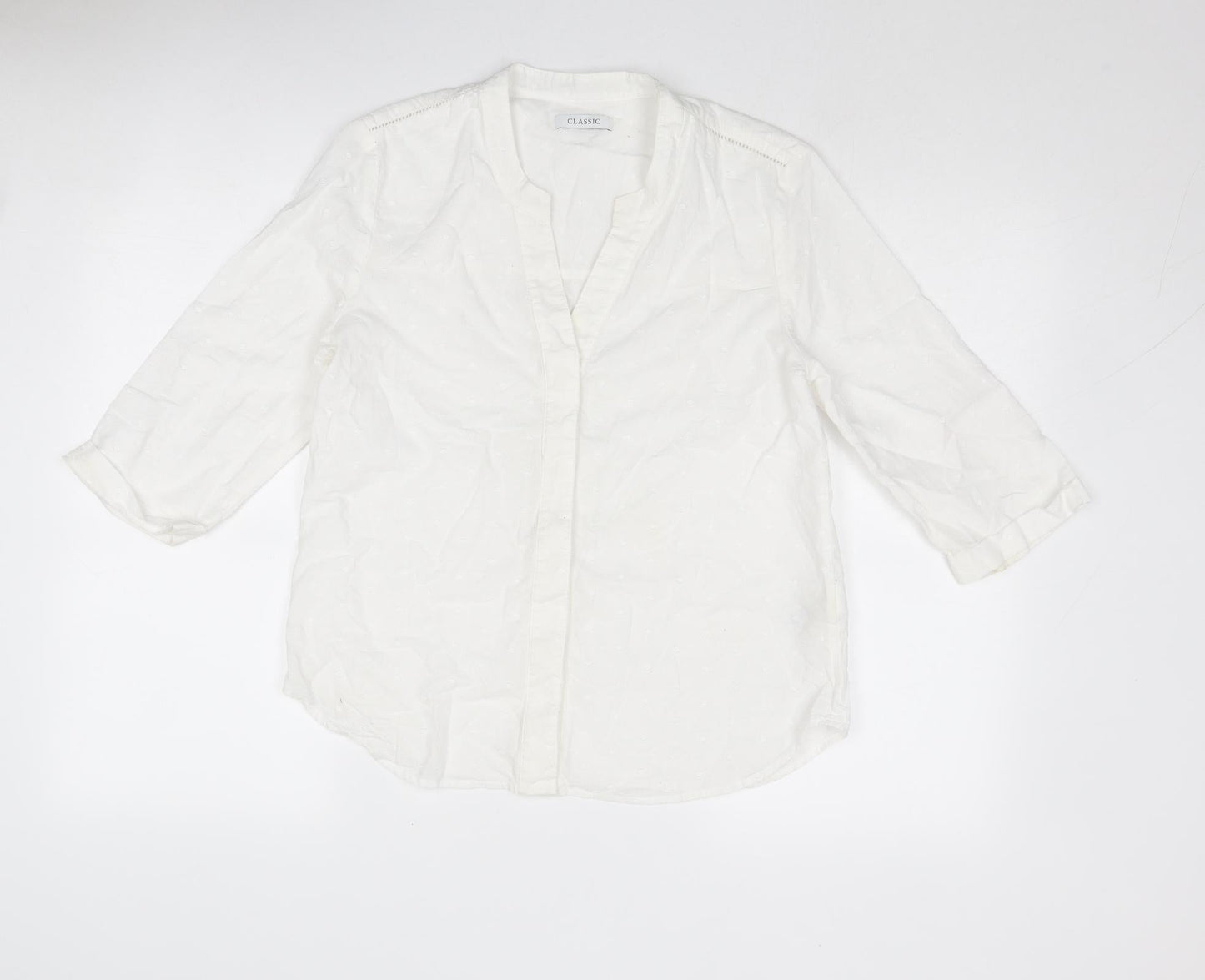 Classic Womens White Cotton Basic Button-Up Size 8 V-Neck
