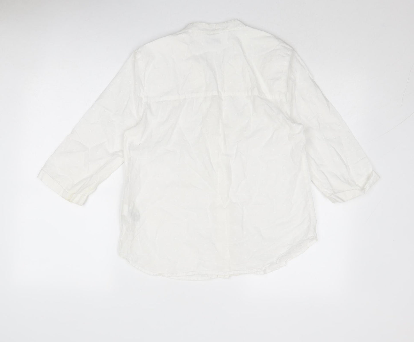 Classic Womens White Cotton Basic Button-Up Size 8 V-Neck