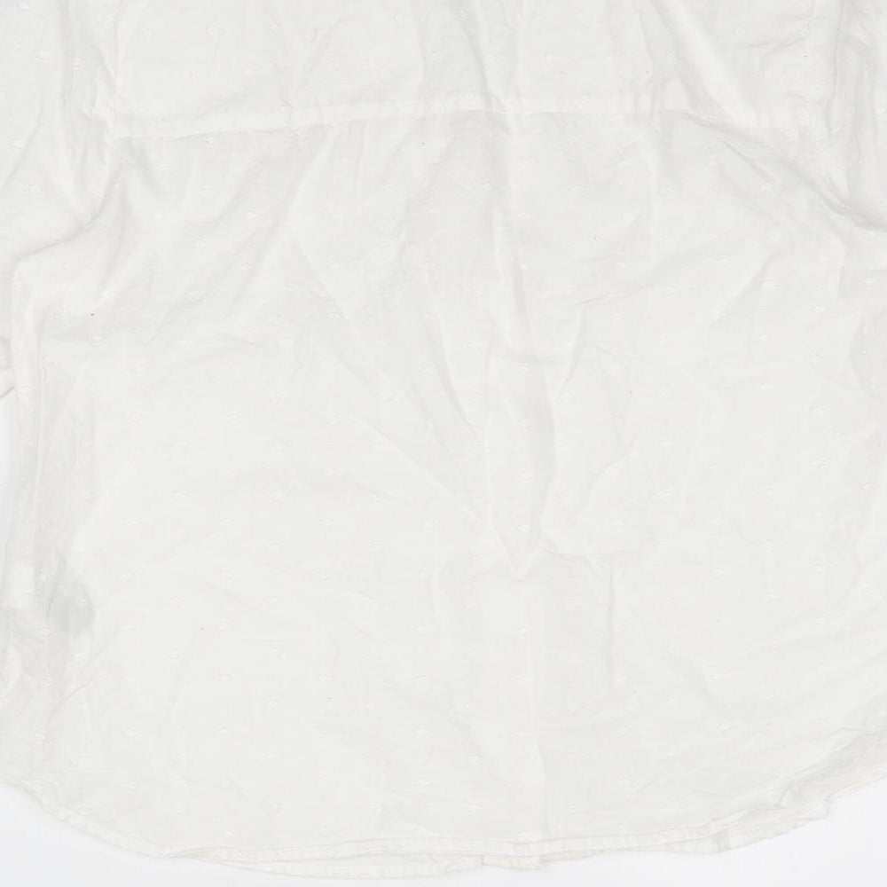 Classic Womens White Cotton Basic Button-Up Size 8 V-Neck