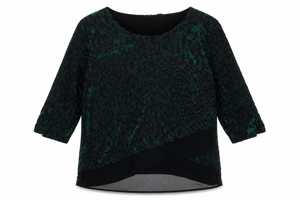 Anna Rose Womens Green Animal Print Polyester Basic Blouse Size XL Boat Neck