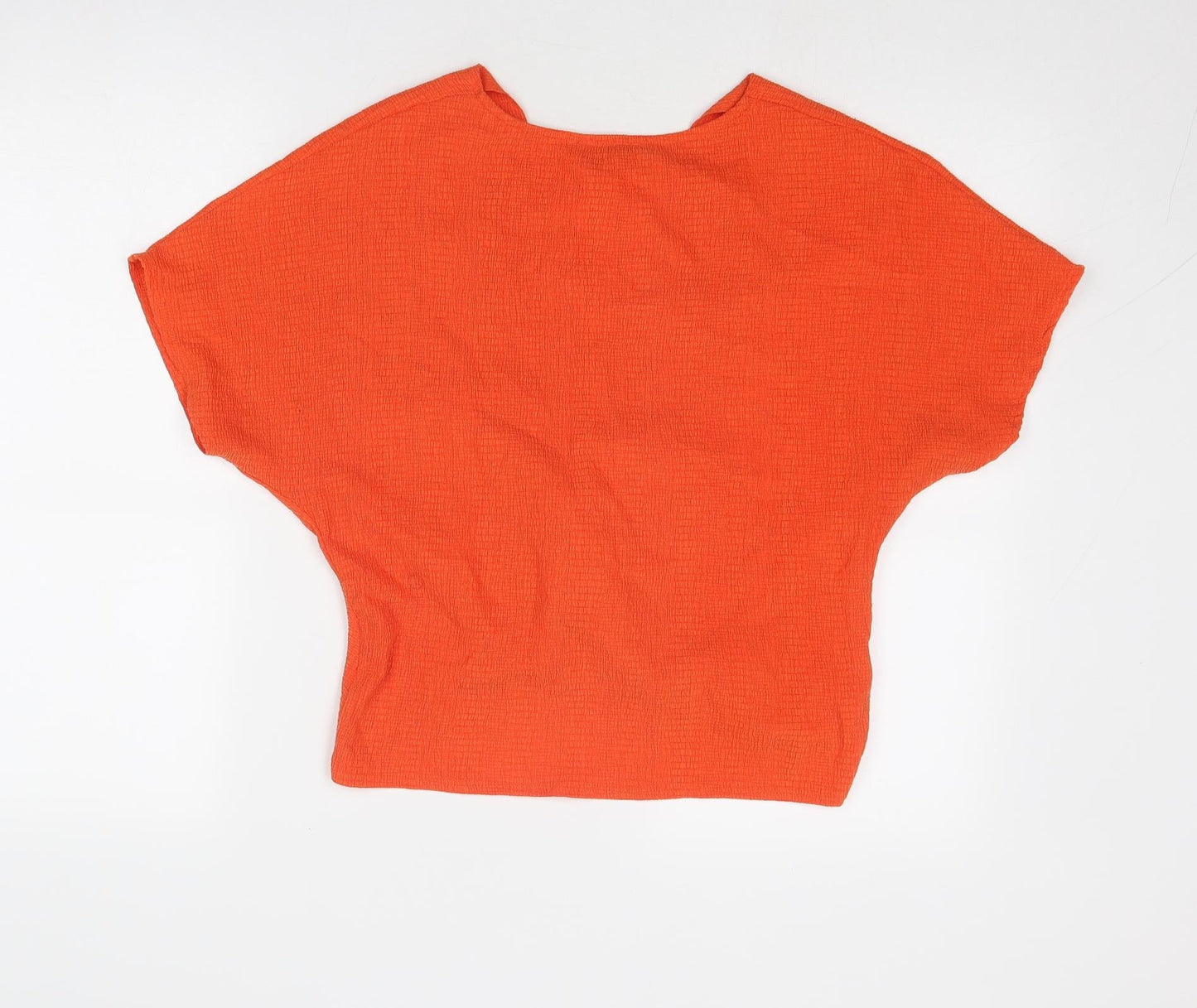 Zara Womens Orange Polyester Basic Blouse Size S V-Neck - Knot Front