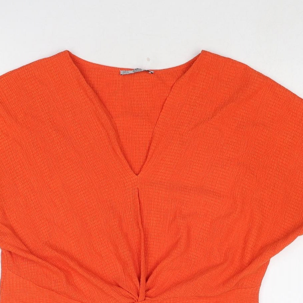 Zara Womens Orange Polyester Basic Blouse Size S V-Neck - Knot Front
