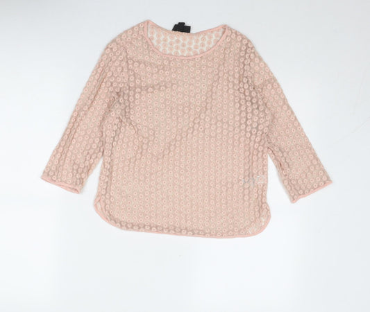 Topshop Womens Pink Floral Nylon Basic Blouse Size 10 Boat Neck
