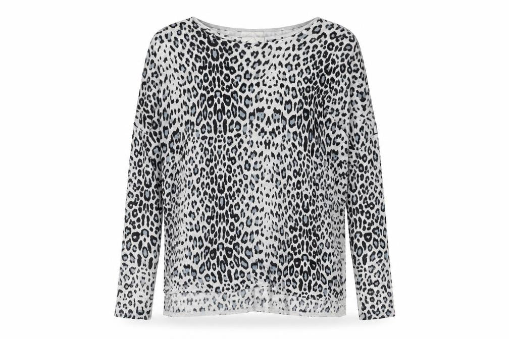 H&M Womens Grey Boat Neck Animal Print Acrylic Pullover Jumper Size S - Leopard Pattern