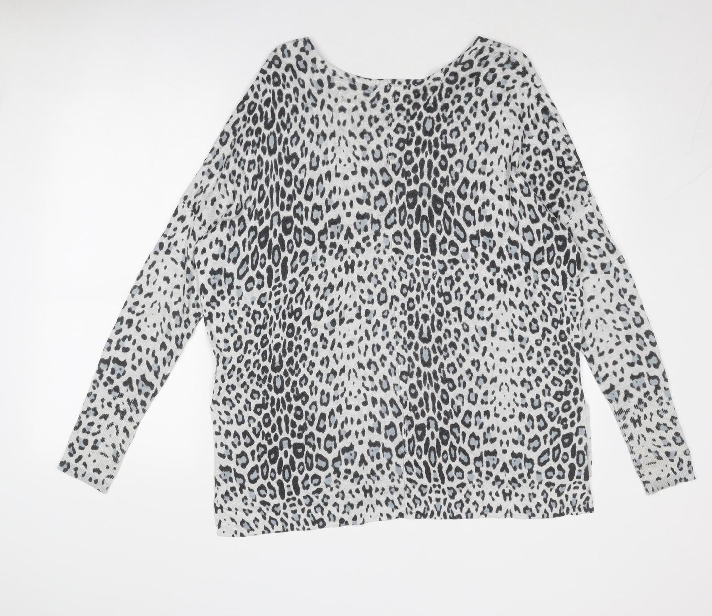 H&M Womens Grey Boat Neck Animal Print Acrylic Pullover Jumper Size S - Leopard Pattern