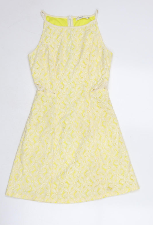 The Style London Womens Yellow Floral Polyester Slip Dress Size XS Round Neck Zip