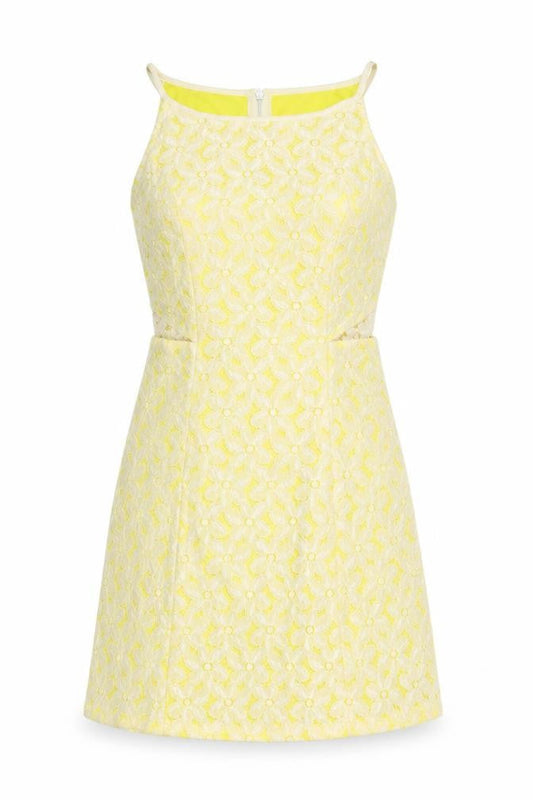 The Style London Womens Yellow Floral Polyester Slip Dress Size XS Round Neck Zip