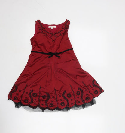 Additional front view of Autograph girls’ red floral polyester fit & flare, size 5, years v-neck zip