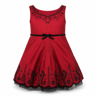 Front view of Autograph girls’ red floral polyester fit & flare, size 5, years v-neck zip