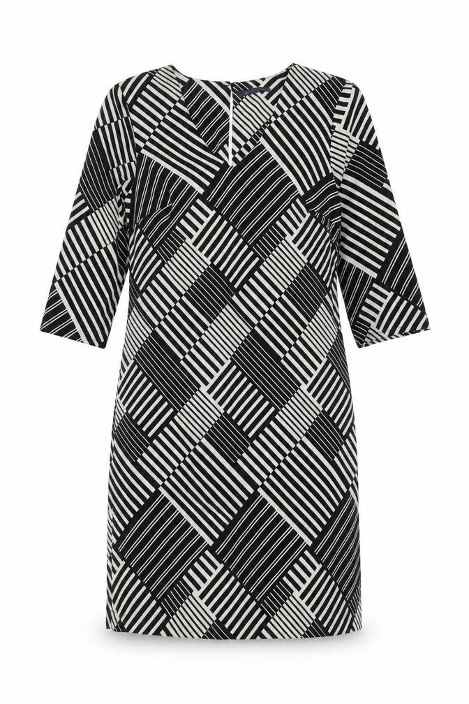 Marks & Spencer Womens Black Geometric Polyester A-Line Size 10 V-Neck Button