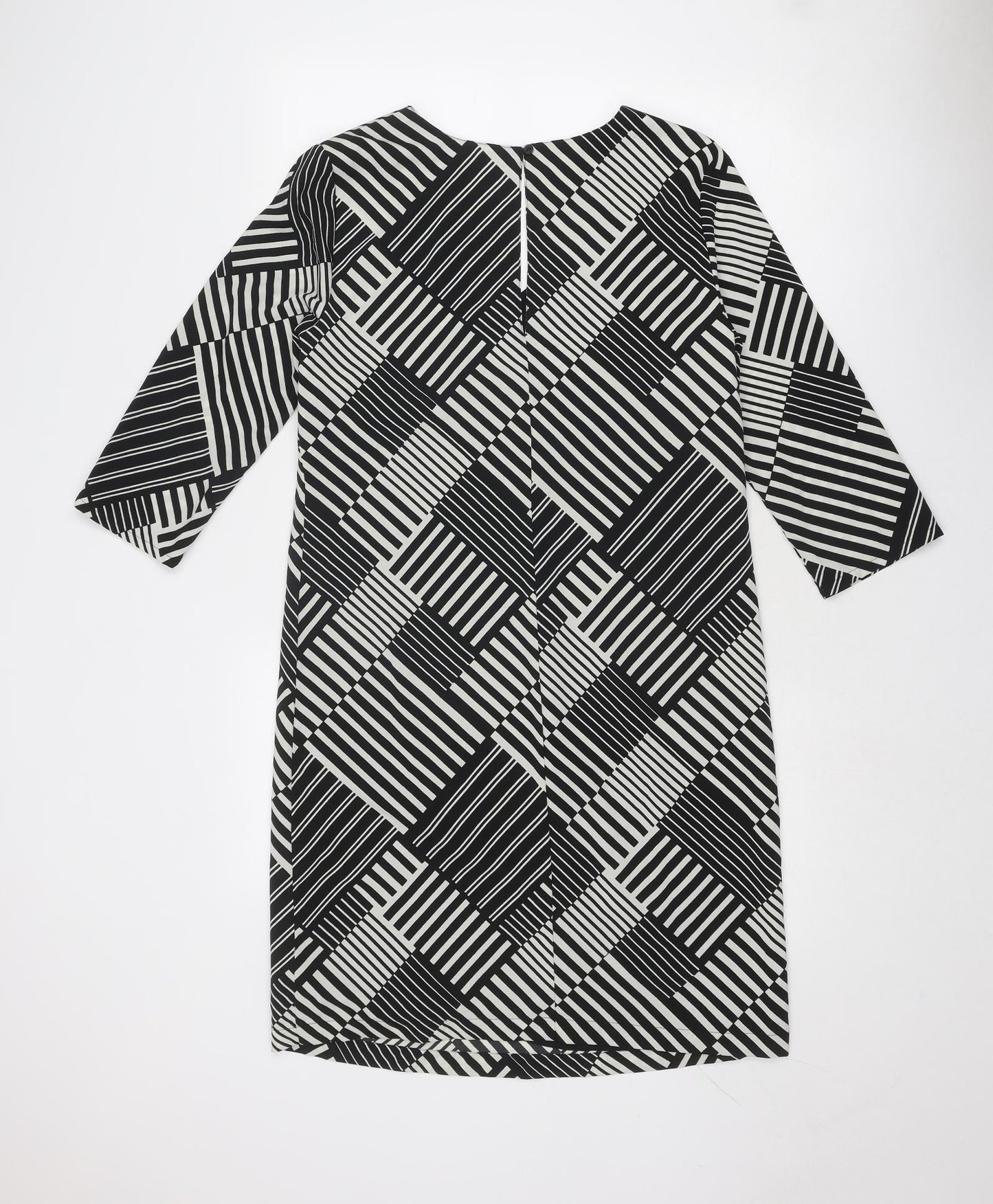 Marks and Spencer Womens Black Geometric Polyester A-Line Size 10 V-Neck Button