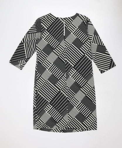 Marks & Spencer Womens Black Geometric Polyester A-Line Size 10 V-Neck Button