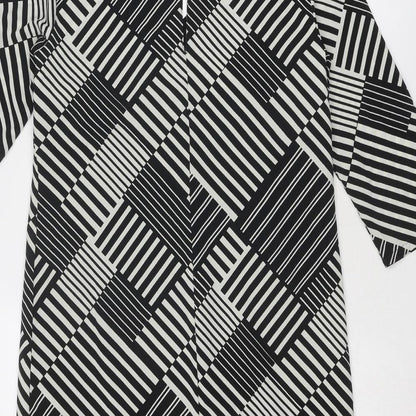 Marks & Spencer Womens Black Geometric Polyester A-Line Size 10 V-Neck Button