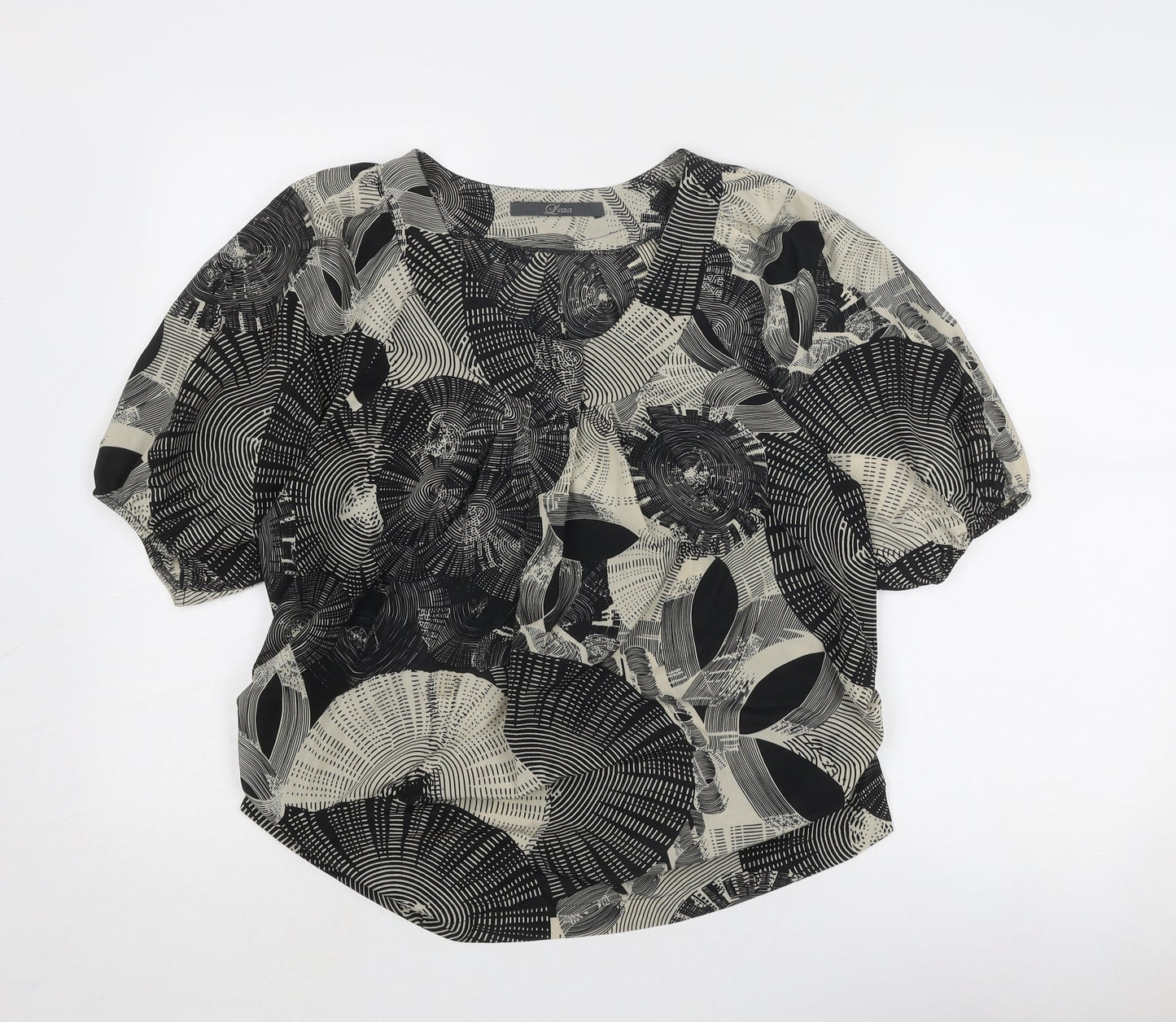 Luxzuz Womens Black Geometric Polyester Basic Blouse Size 8 Scoop Neck