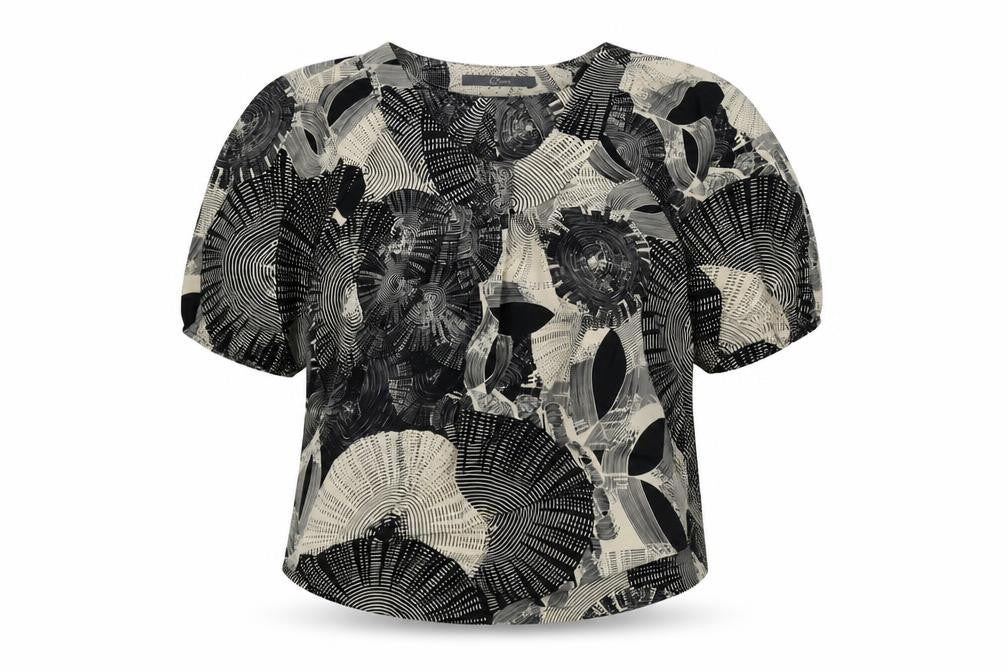 Luxzuz Womens Black Geometric Polyester Basic Blouse Size 8 Scoop Neck